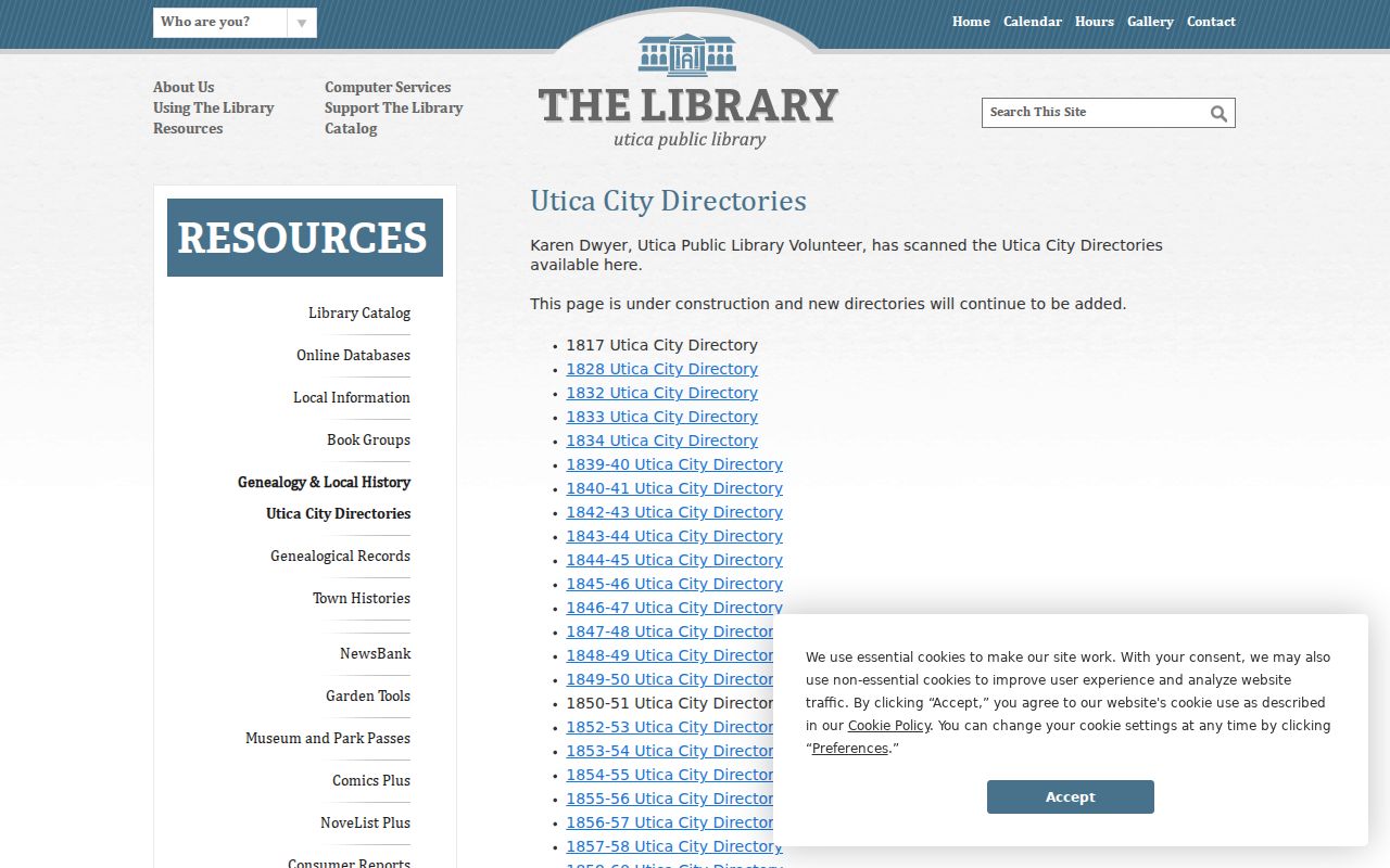 Oneida County city directory digitized Utica collection year list