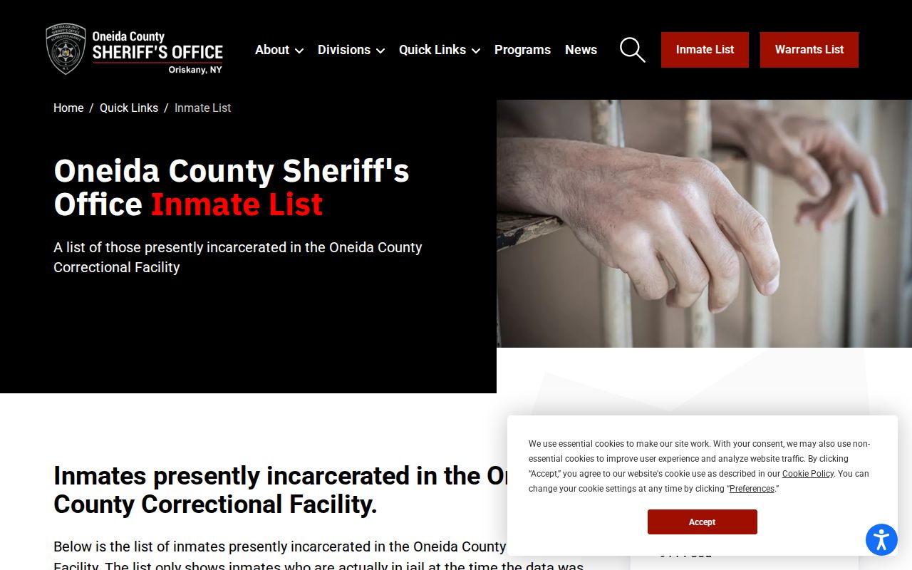 Oneida County residents directory current inmate roster notice