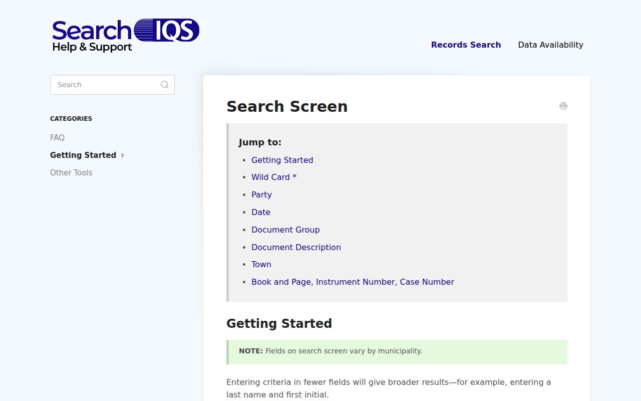 Oneida County previous residents SearchIQS search screen help