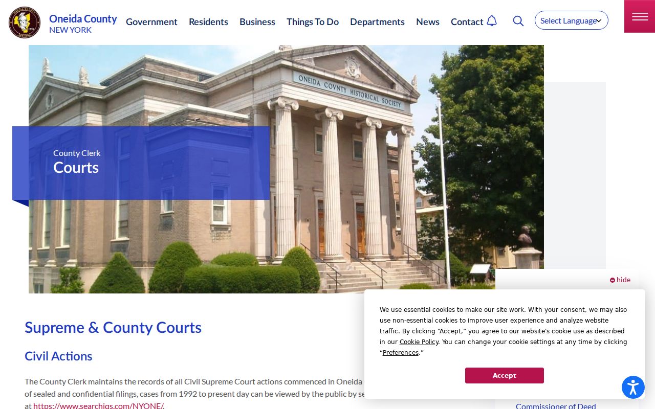 Oneida County resident lookup court records access page